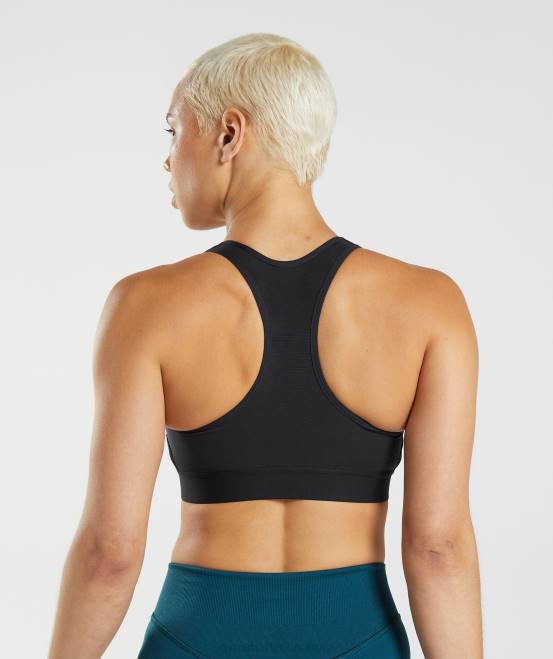 Schwarz Kleidung Gymshark Frauen Racerback-Sport-BH mit hohem Halt 04P8147