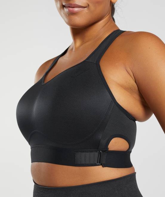 Schwarz Kleidung Gymshark Frauen Racerback-Sport-BH mit hohem Halt 04P8147