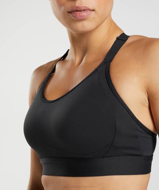 Schwarz Kleidung Gymshark Frauen Sport-BH mit Rückenausschnitt und hohem Halt 04P8194