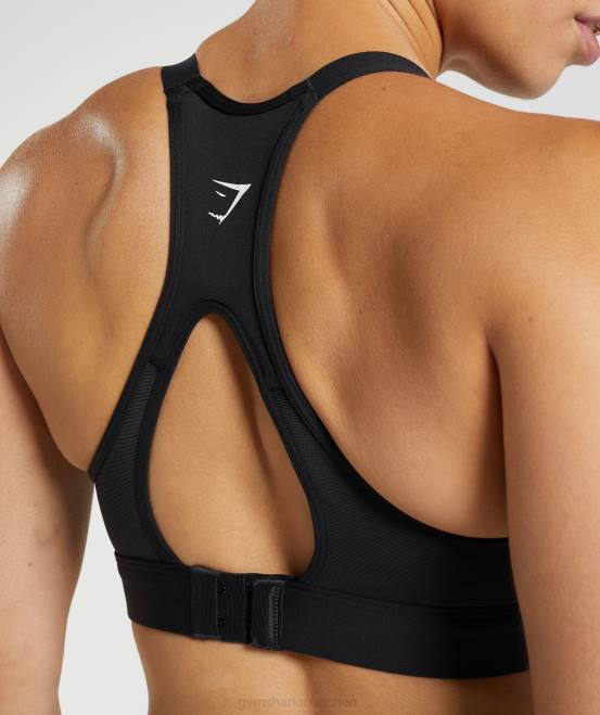 Schwarz Kleidung Gymshark Frauen Sport-BH mit Rückenausschnitt und hohem Halt 04P8194
