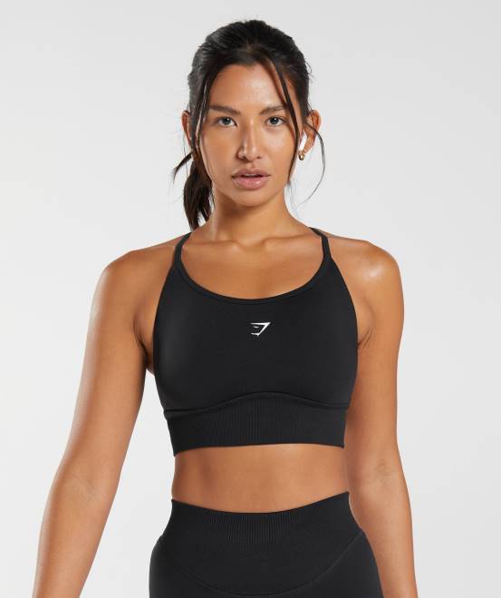 Schwarz Kleidung Gymshark Frauen Sweat nahtloser Longline-Sport-BH 04P8113