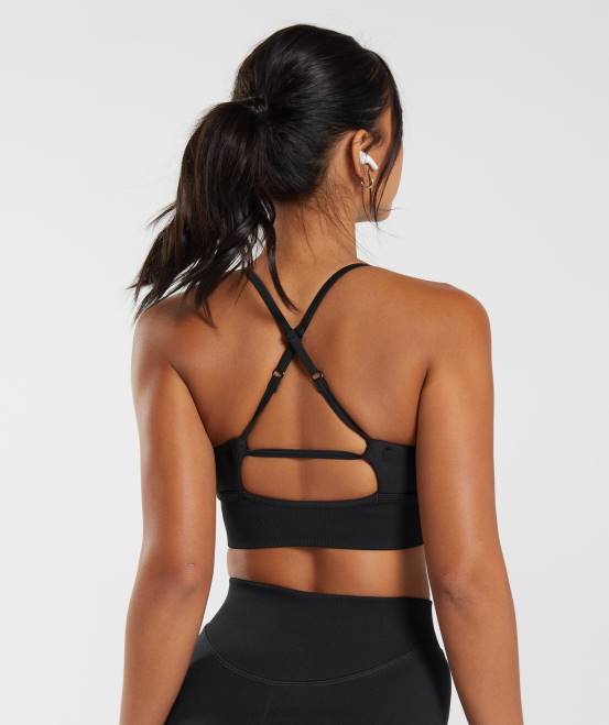 Schwarz Kleidung Gymshark Frauen Sweat nahtloser Longline-Sport-BH 04P8113