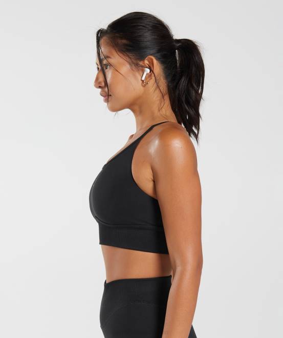 Schwarz Kleidung Gymshark Frauen Sweat nahtloser Longline-Sport-BH 04P8113