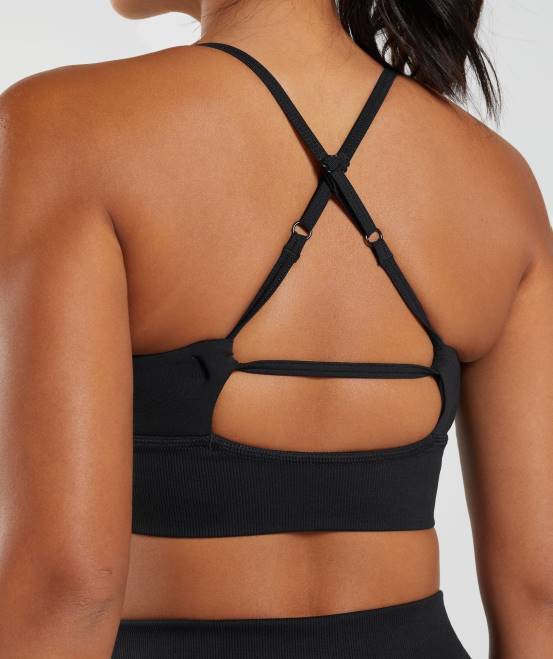 Schwarz Kleidung Gymshark Frauen Sweat nahtloser Longline-Sport-BH 04P8113