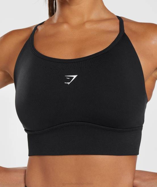 Schwarz Kleidung Gymshark Frauen Sweat nahtloser Longline-Sport-BH 04P8113