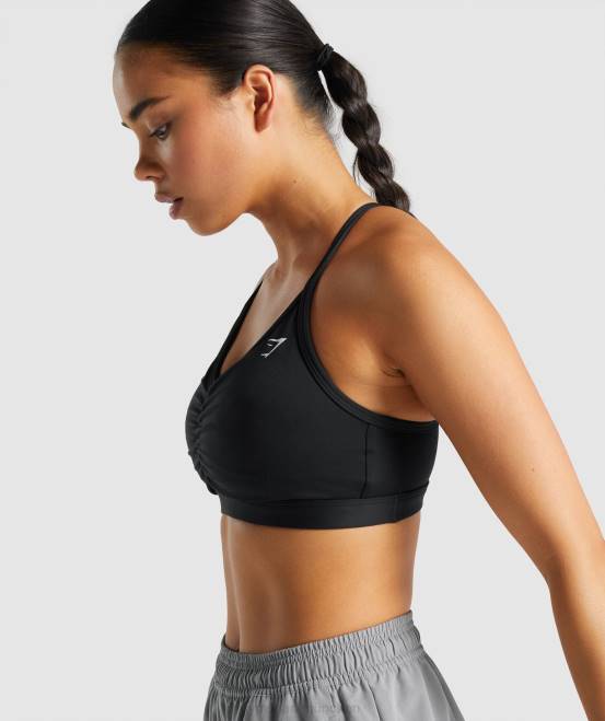 Schwarz Kleidung Gymshark Frauen geraffter Sport-BH 04P8197