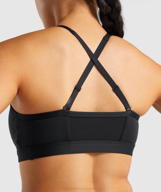Schwarz Kleidung Gymshark Frauen geraffter Sport-BH 04P8197