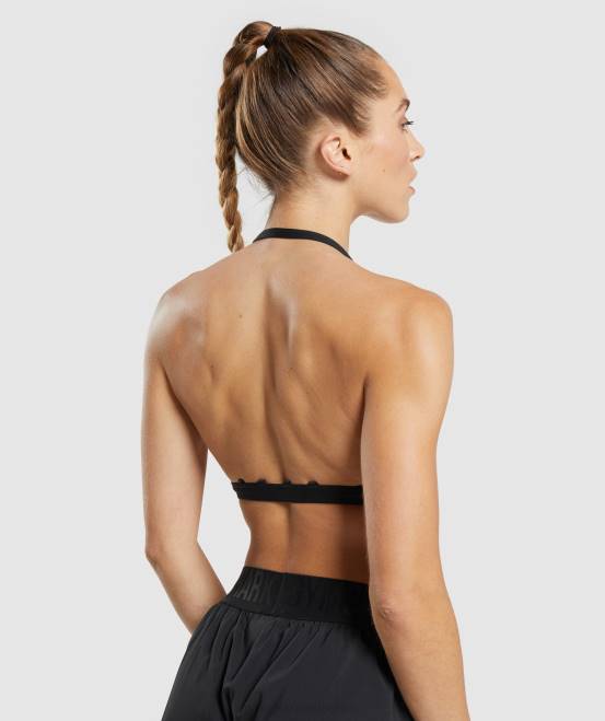 Schwarz Kleidung Gymshark Frauen minimalistischer Sport-BH 04P8135