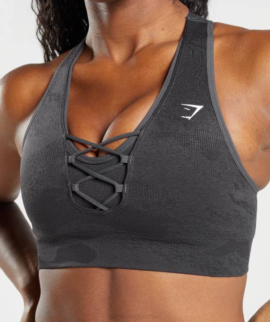 Schwarz/Onyxgrau Kleidung Gymshark Frauen Adapt Camo nahtloser Sport-BH 04P8138