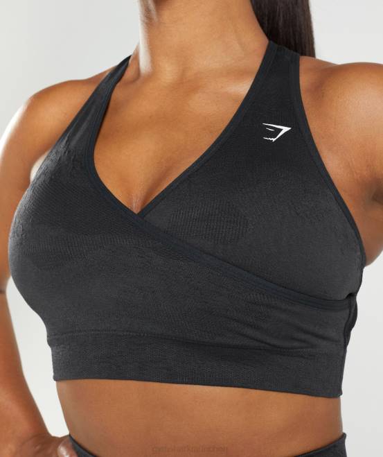 Schwarz/Onyxgrau Kleidung Gymshark Frauen Adapt Camo nahtloser Sport-BH 04P8192
