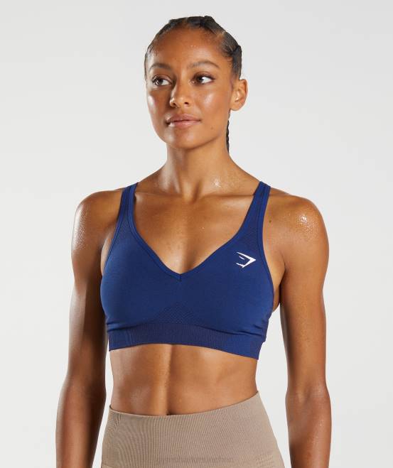 Sternenblauer Mergel Kleidung Gymshark Frauen Vital nahtloser 2.0-Sport-BH mit V-Ausschnitt 04P8218