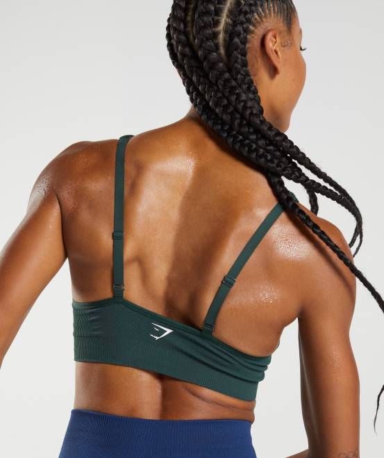 Waldgrüner Mergel Kleidung Gymshark Frauen Vital nahtloser 2.0-Sport-BH mit V-Ausschnitt 04P8205
