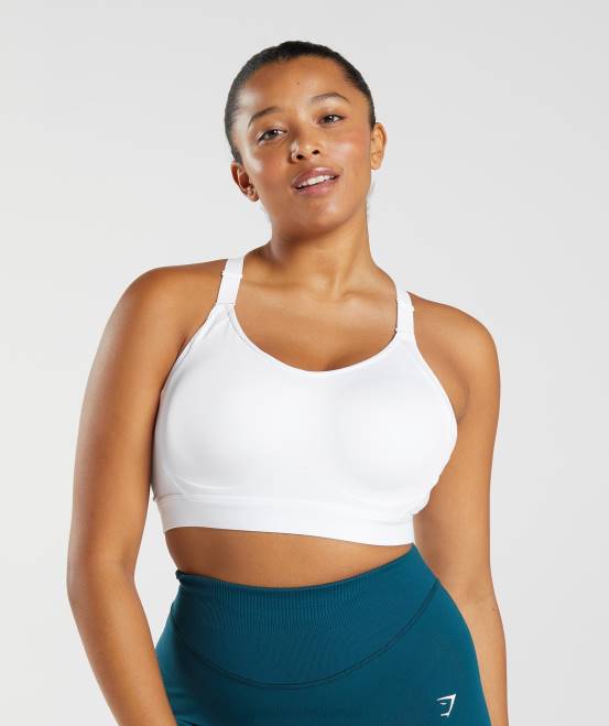 Weiß Kleidung Gymshark Frauen Sport-BH mit Rückenausschnitt und hohem Halt 04P8179