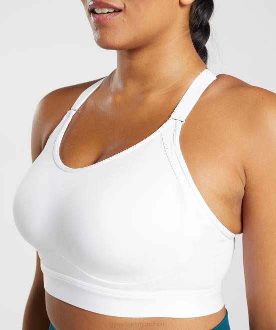 Weiß Kleidung Gymshark Frauen Sport-BH mit Rückenausschnitt und hohem Halt 04P8179