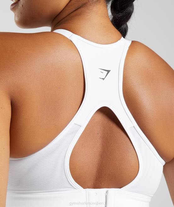 Weiß Kleidung Gymshark Frauen Sport-BH mit Rückenausschnitt und hohem Halt 04P8179