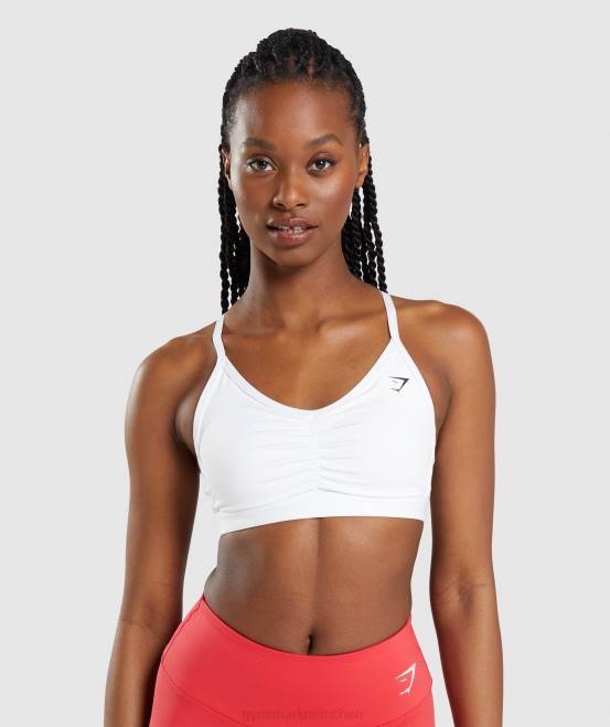 Weiß Kleidung Gymshark Frauen geraffter Sport-BH 04P8208