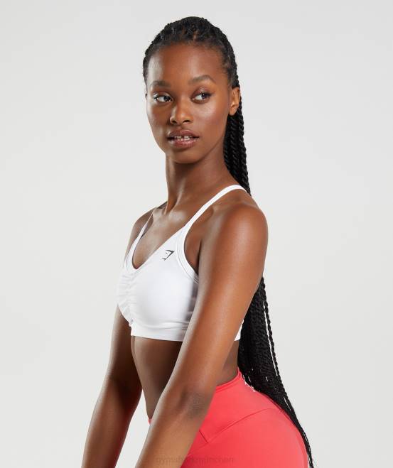 Weiß Kleidung Gymshark Frauen geraffter Sport-BH 04P8208