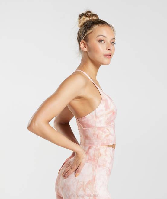 Weiß/Nebelrosa/Skandi-Rosa Kleidung Gymshark Frauen Elevate Spray Dye Longline-Sport-BH 04P8133