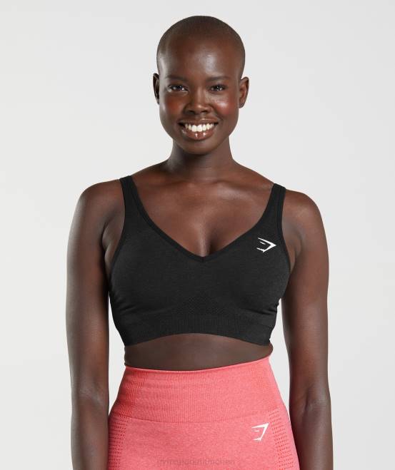 schwarzer Mergel Kleidung Gymshark Frauen Vital nahtloser 2.0-Sport-BH mit V-Ausschnitt 04P8152
