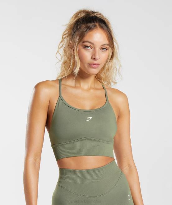 staubiges Oliv Kleidung Gymshark Frauen Sweat nahtloser Longline-Sport-BH 04P8121