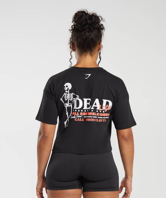 Schwarz Kleidung Gymshark Frauen Dead Lift Midi-T-Shirt 04P8413