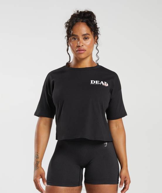 Schwarz Kleidung Gymshark Frauen Dead Lift Midi-T-Shirt 04P8413