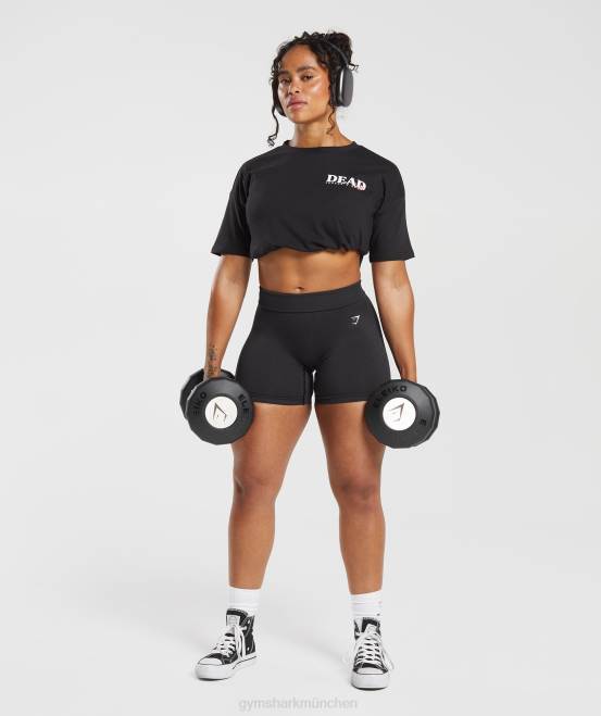 Schwarz Kleidung Gymshark Frauen Dead Lift Midi-T-Shirt 04P8413