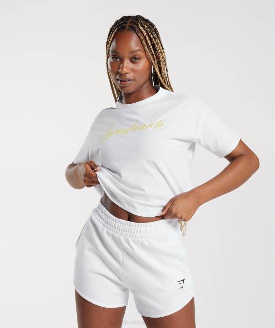 Weiß Kleidung Gymshark Frauen Besticktes, grafisches Midi-T-Shirt 04P8414