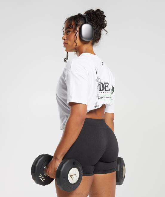 Weiß Kleidung Gymshark Frauen Dead Lift Midi-T-Shirt 04P8426