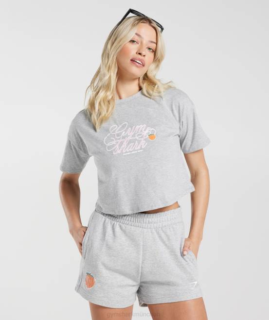 hellgrau meliert Kleidung Gymshark Frauen Kräftiges pfirsichfarbenes Midi-Top 04P8427