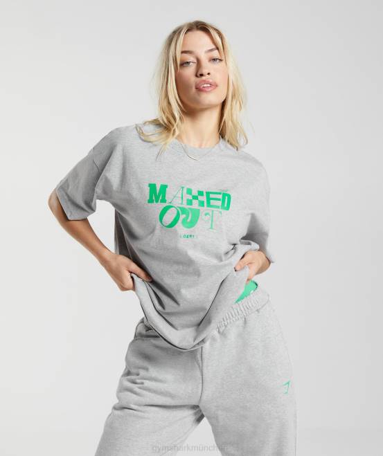 hellgrau meliert Kleidung Gymshark Frauen Maxed Out übergroßes T-Shirt 04P8482