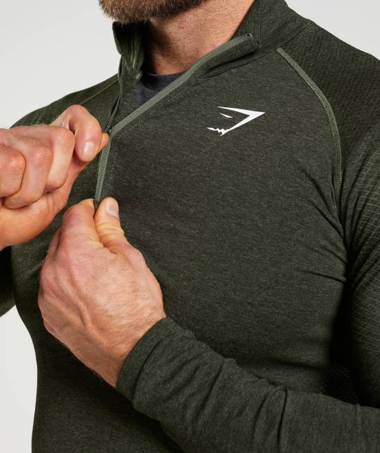 Kern oliv/schwarz Kleidung Gymshark Männer lebenswichtiger 1/4-Reißverschluss 04P8811
