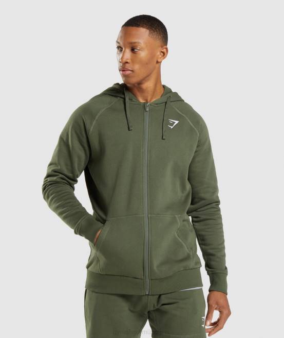 Kernolive Kleidung Gymshark Männer Kapuzenpullover mit Wappen und Reißverschluss 04P8821