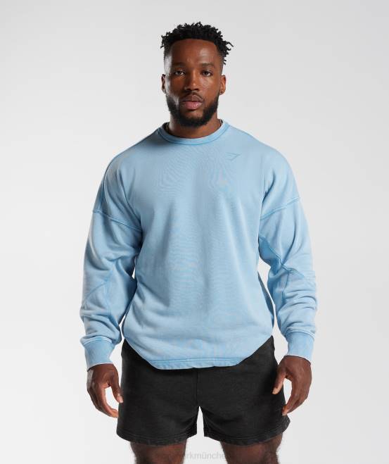 Ozonblau Kleidung Gymshark Männer Powerwashed-Crew 04P8849