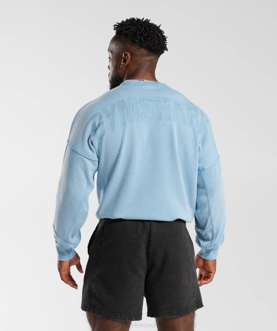 Ozonblau Kleidung Gymshark Männer Powerwashed-Crew 04P8849