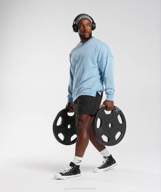 Ozonblau Kleidung Gymshark Männer Powerwashed-Crew 04P8849