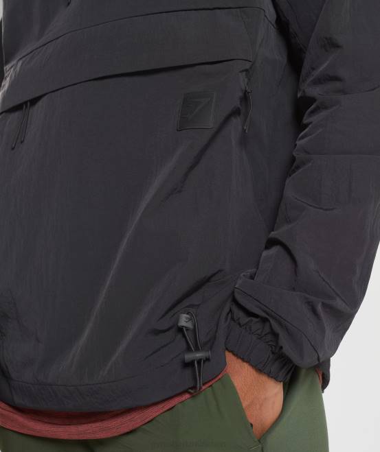 Schwarz Kleidung Gymshark Männer Anorak zurückerobern 04P8828