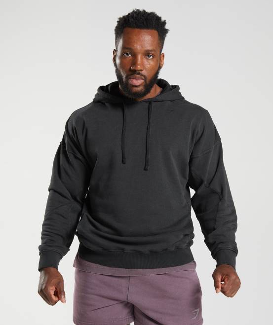 Schwarz Kleidung Gymshark Männer Kapuzenpullover mit Power-Waschung 04P8835