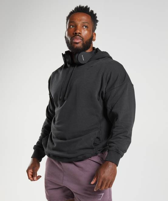 Schwarz Kleidung Gymshark Männer Kapuzenpullover mit Power-Waschung 04P8835