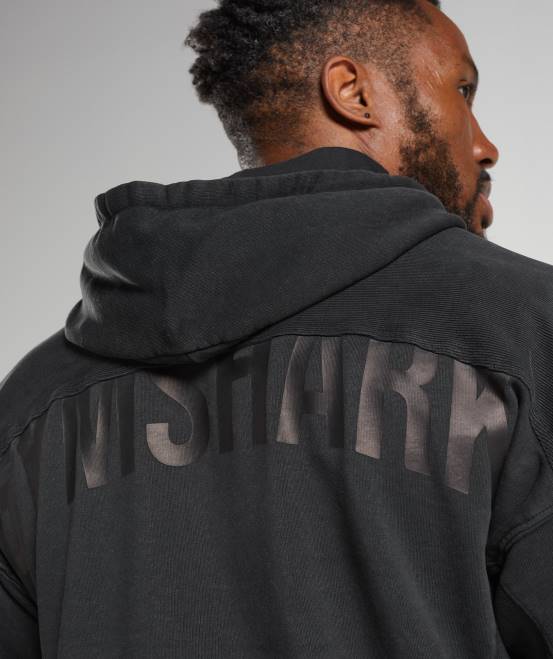 Schwarz Kleidung Gymshark Männer Kapuzenpullover mit Power-Waschung 04P8835