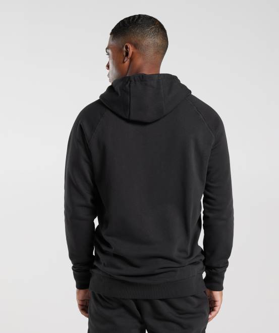 Schwarz Kleidung Gymshark Männer Kapuzenpullover mit Wappen und Reißverschluss 04P8786