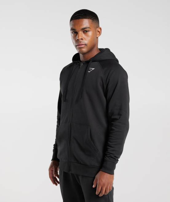 Schwarz Kleidung Gymshark Männer Kapuzenpullover mit Wappen und Reißverschluss 04P8786