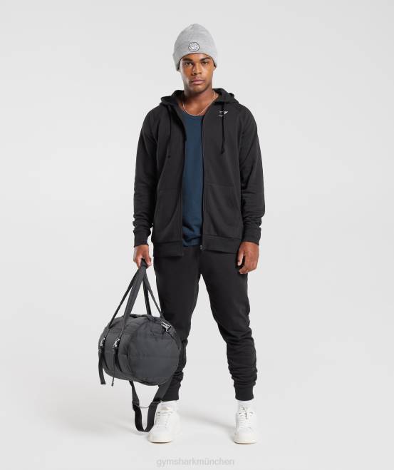 Schwarz Kleidung Gymshark Männer Kapuzenpullover mit Wappen und Reißverschluss 04P8786