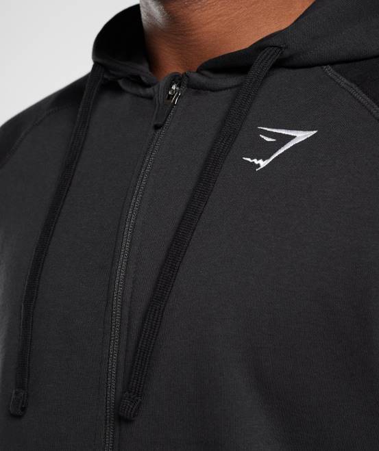 Schwarz Kleidung Gymshark Männer Kapuzenpullover mit Wappen und Reißverschluss 04P8786