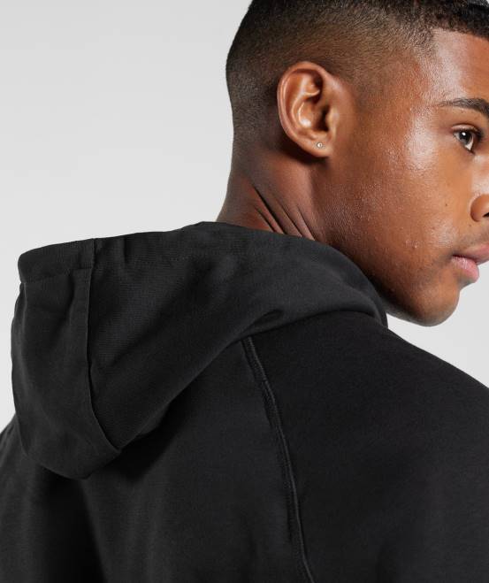 Schwarz Kleidung Gymshark Männer Kapuzenpullover mit Wappen und Reißverschluss 04P8786