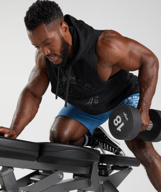 Schwarz Kleidung Gymshark Männer Legacy-Kapuzenpullover mit Drop-Arm 04P8838