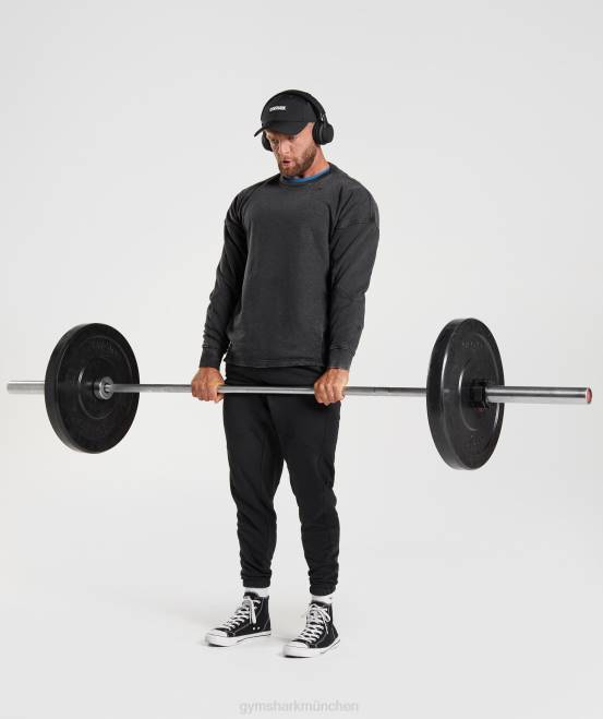 Schwarz Kleidung Gymshark Männer Powerwashed-Crew 04P8851