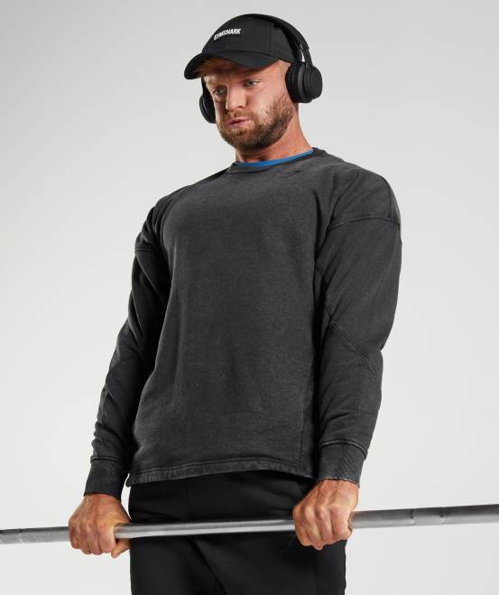 Schwarz Kleidung Gymshark Männer Powerwashed-Crew 04P8851