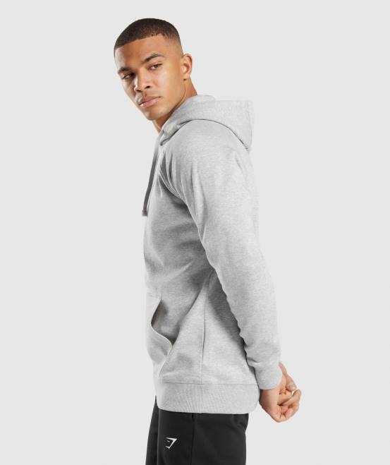 hellgrau meliert Kleidung Gymshark Männer Kapuzenpullover mit Wappen 04P8789