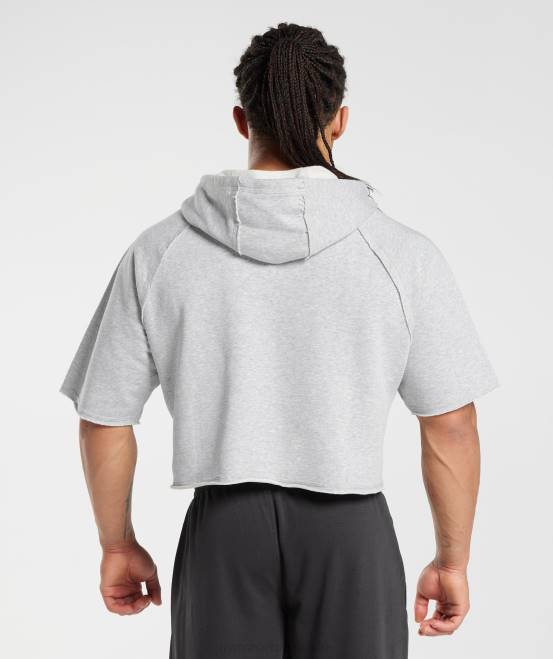 hellgrau meliert Kleidung Gymshark Männer Legacy-Kapuzenpullover mit kurzen Ärmeln und kurzem Schnitt 04P8866